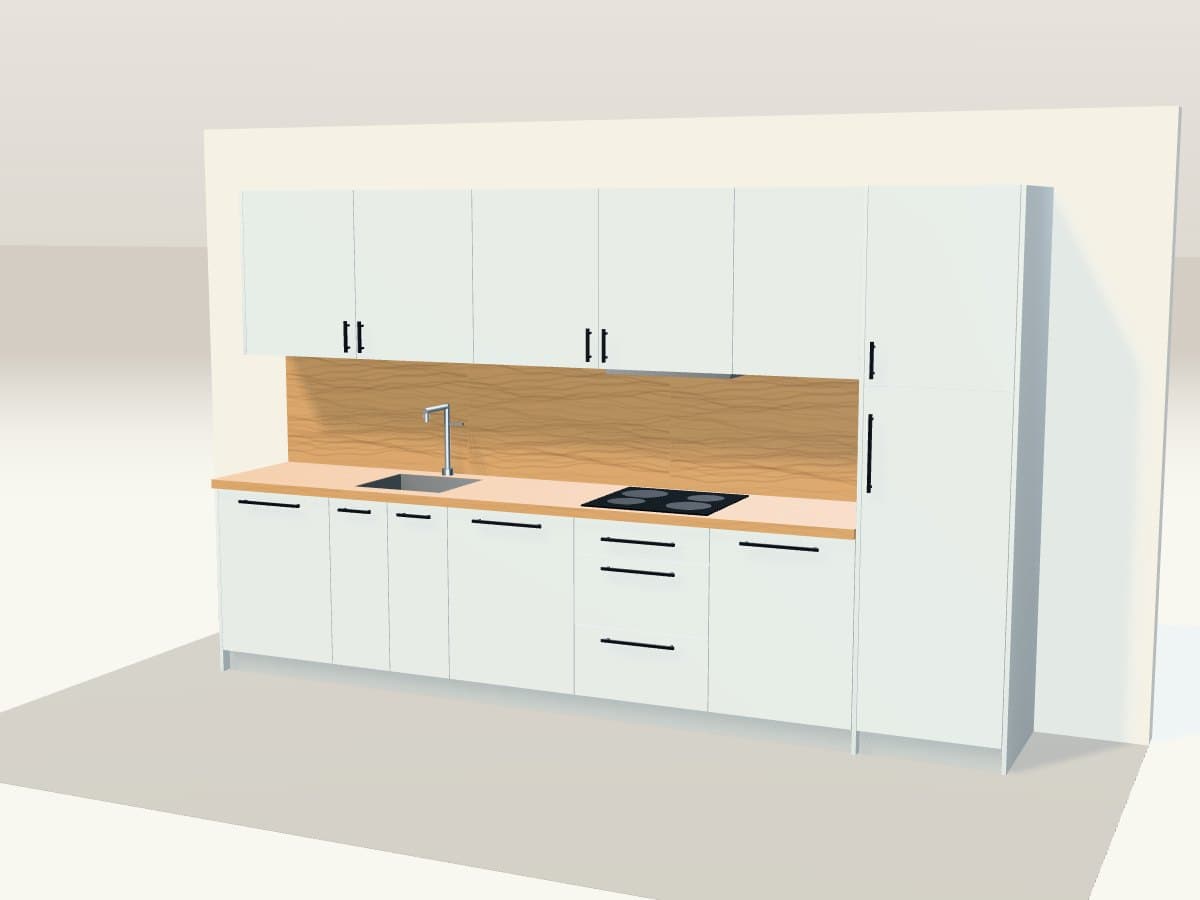 Rendu 3D indicatif : cuisine linéaire.