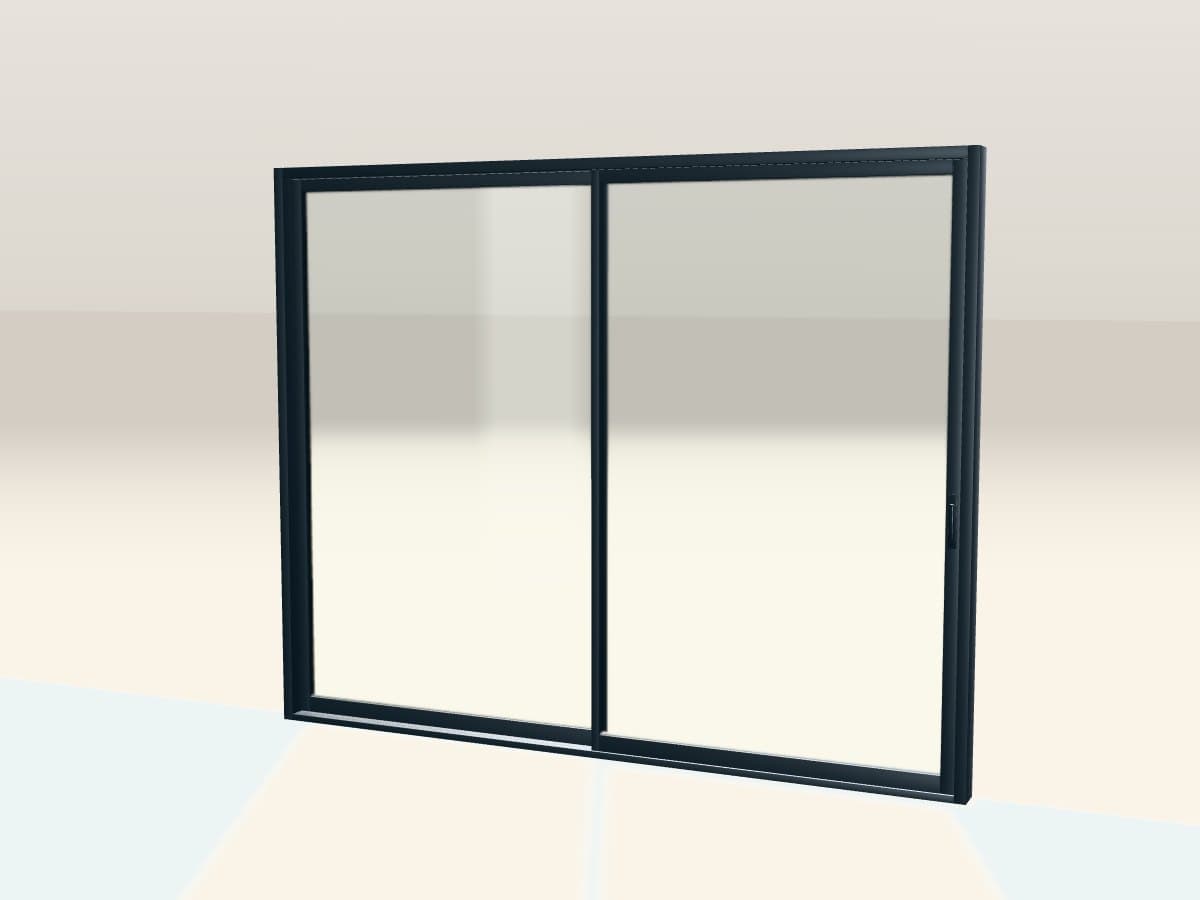 Rendu 3D indicatif : baie coulissante aluminium, triple vitrage.