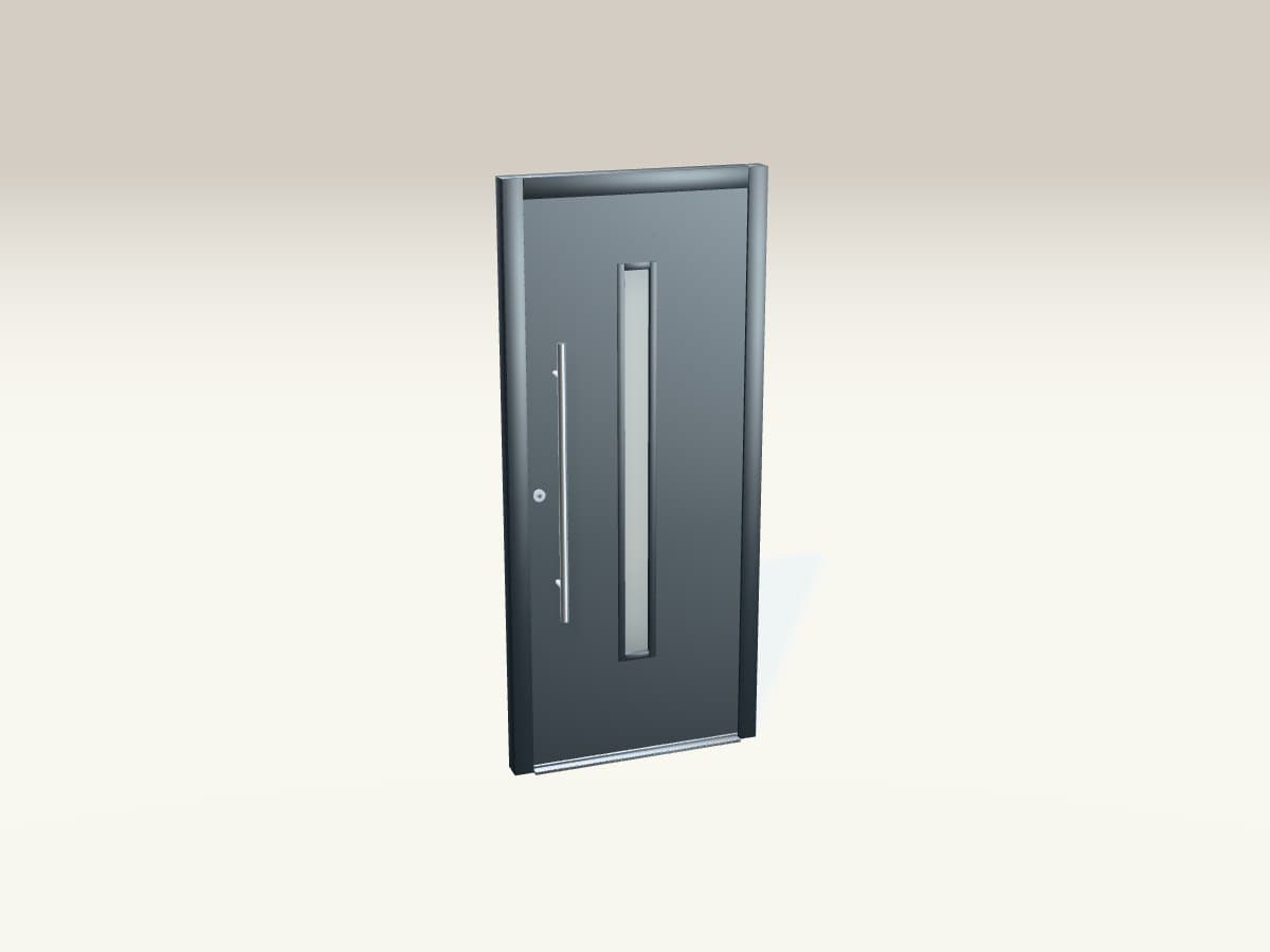 Rendu 3D indicatif : porte d'entrée aluminium à bande vitrée.